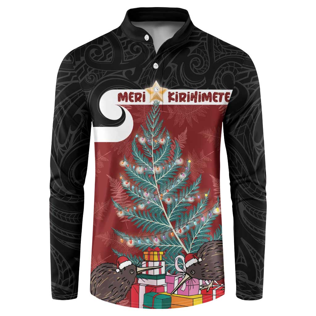 Personalised New Zealand Maori Christmas Button Sweatshirt Xmas Fern Mix Kowhawhai LT7 Black - Polynesian Pride