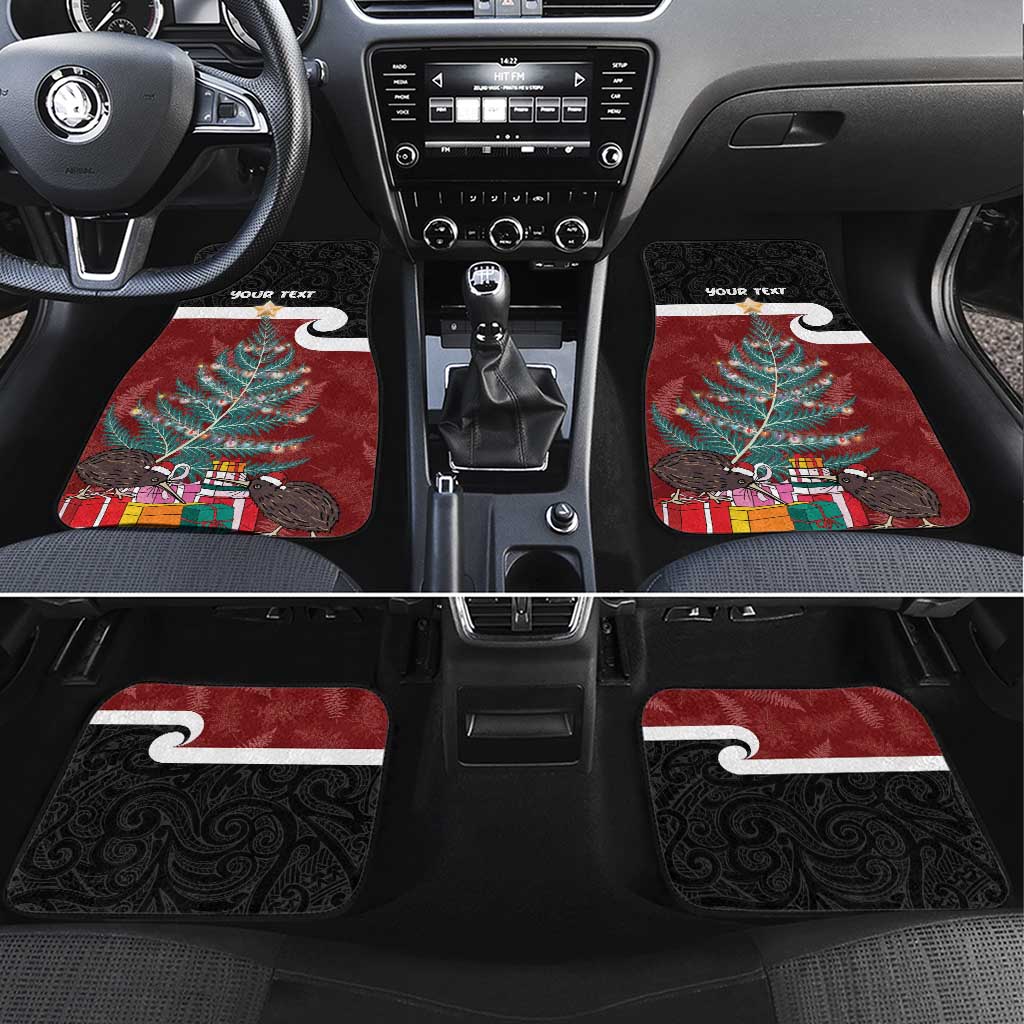 Personalised New Zealand Maori Christmas Car Mats Xmas Fern Mix Kowhawhai LT7 Set 4pcs Black - Polynesian Pride