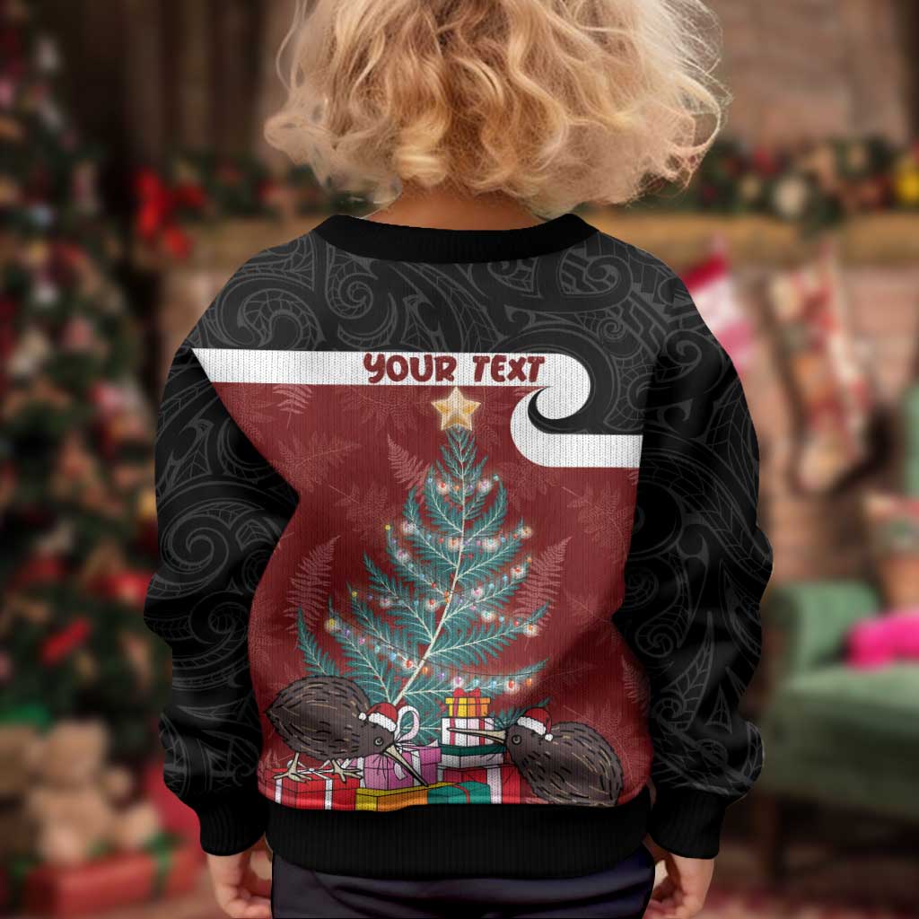 Personalised New Zealand Maori Christmas Kid Ugly Christmas Sweater Xmas Fern Mix Kowhawhai