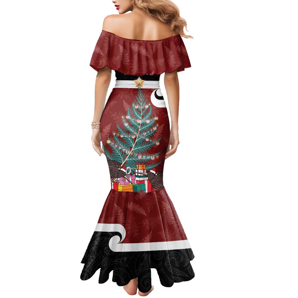 Personalised New Zealand Maori Christmas Mermaid Dress Xmas Fern Mix Kowhawhai