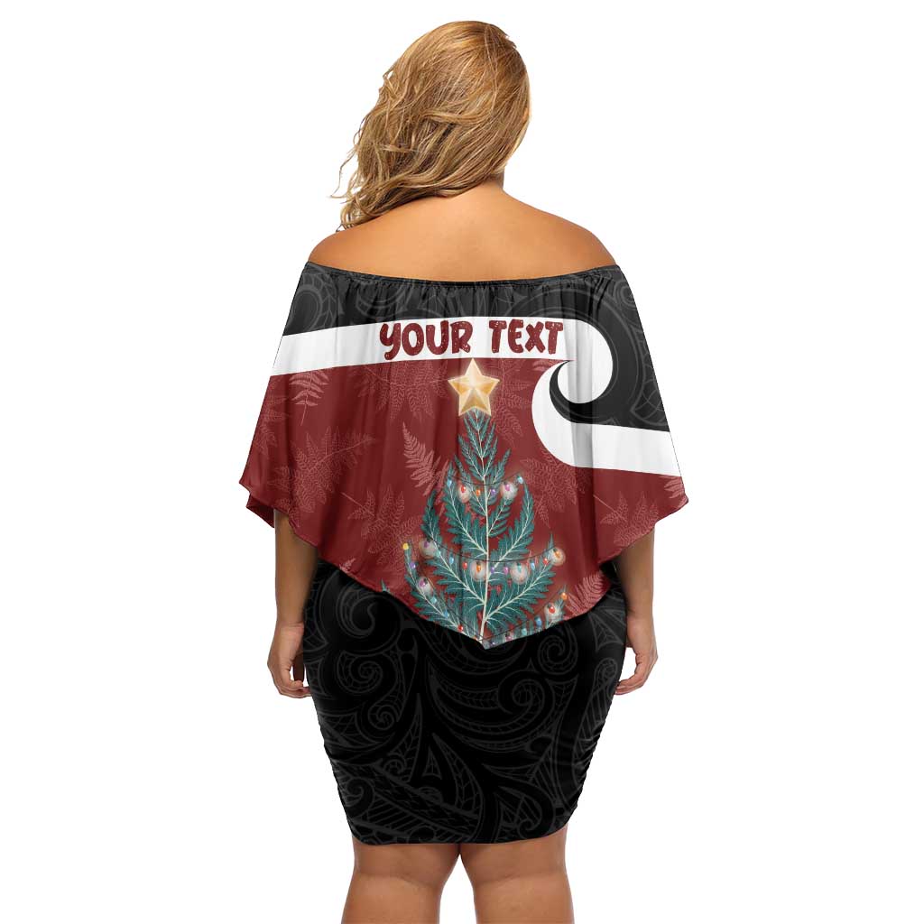 Personalised New Zealand Maori Christmas Off Shoulder Short Dress Xmas Fern Mix Kowhawhai
