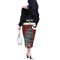 Personalised New Zealand Maori Christmas Off The Shoulder Long Sleeve Dress Xmas Fern Mix Kowhawhai