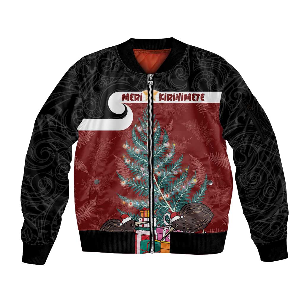 Personalised New Zealand Maori Christmas Sleeve Zip Bomber Jacket Xmas Fern Mix Kowhawhai