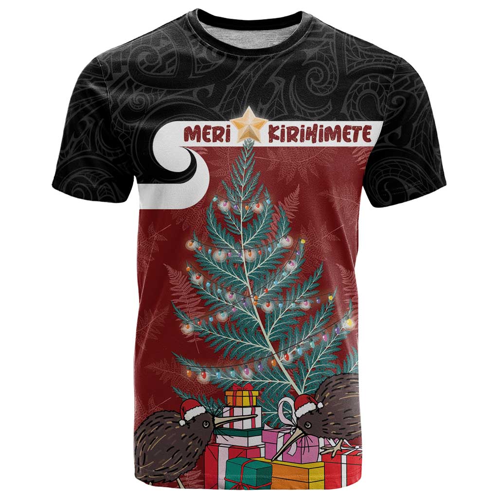 Personalised New Zealand Maori Christmas T Shirt Xmas Fern Mix Kowhawhai