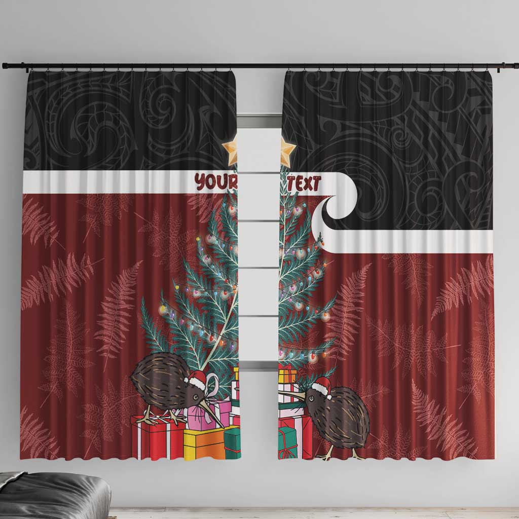 Personalised New Zealand Maori Christmas Window Curtain Xmas Fern Mix Kowhawhai LT7 With Hooks Black - Polynesian Pride