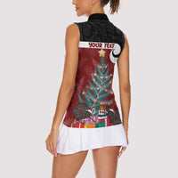 Personalised New Zealand Maori Christmas Women Sleeveless Polo Shirt Xmas Fern Mix Kowhawhai