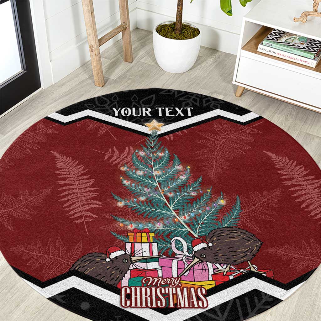 Personalised New Zealand Christmas Round Carpet Xmas Fern and Kiwi Birds