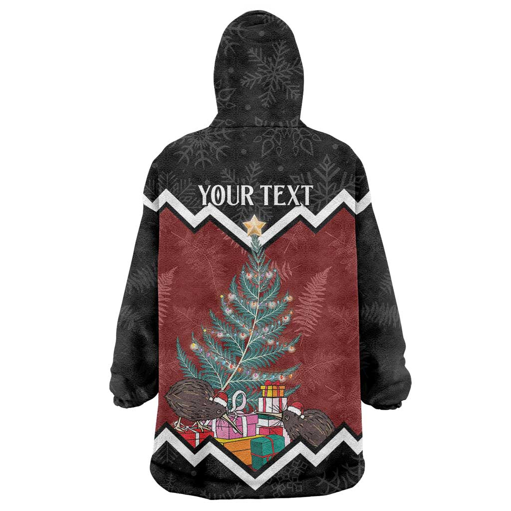Personalised New Zealand Christmas Wearable Blanket Hoodie Xmas Fern and Kiwi Birds