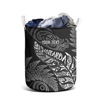 Aotearoa Personalized Lawn Bowls Maori Laundry Basket New Zealand Black Tribal Silver Fern - Polynesian Pride