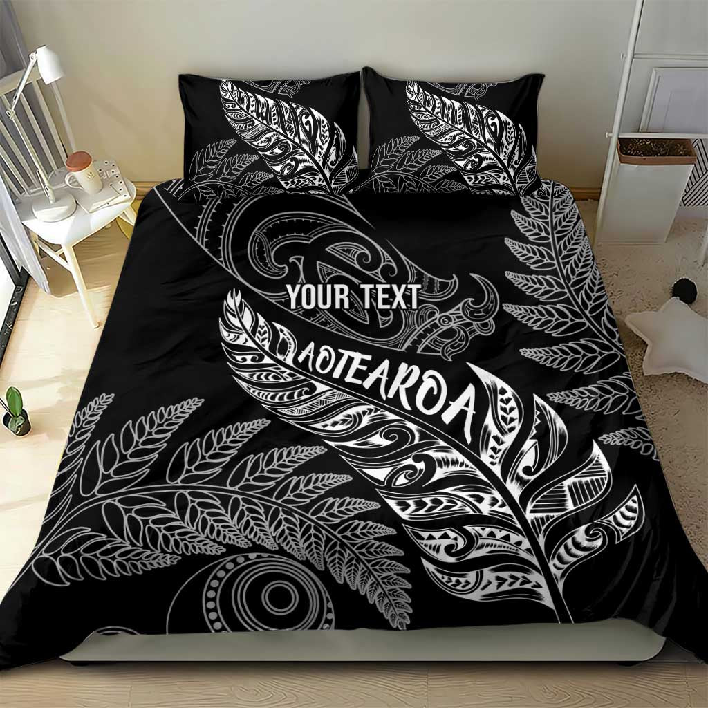 Aotearoa Personalized Lawn Bowls Maori Bedding Set New Zealand Black Tribal Silver Fern - Polynesian Pride
