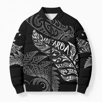 Aotearoa Personalized Lawn Bowls Maori Bomber Puffer Jacket New Zealand Black Tribal Silver Fern - Polynesian Pride