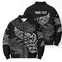 Aotearoa Personalized Lawn Bowls Maori Bomber Puffer Jacket New Zealand Black Tribal Silver Fern - Polynesian Pride