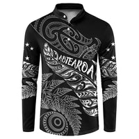 Aotearoa Personalized Lawn Bowls Maori Button Sweatshirt New Zealand Black Tribal Silver Fern - Polynesian Pride