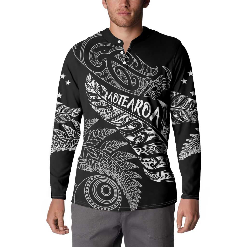 Aotearoa Personalized Lawn Bowls Maori Button Sweatshirt New Zealand Black Tribal Silver Fern - Polynesian Pride
