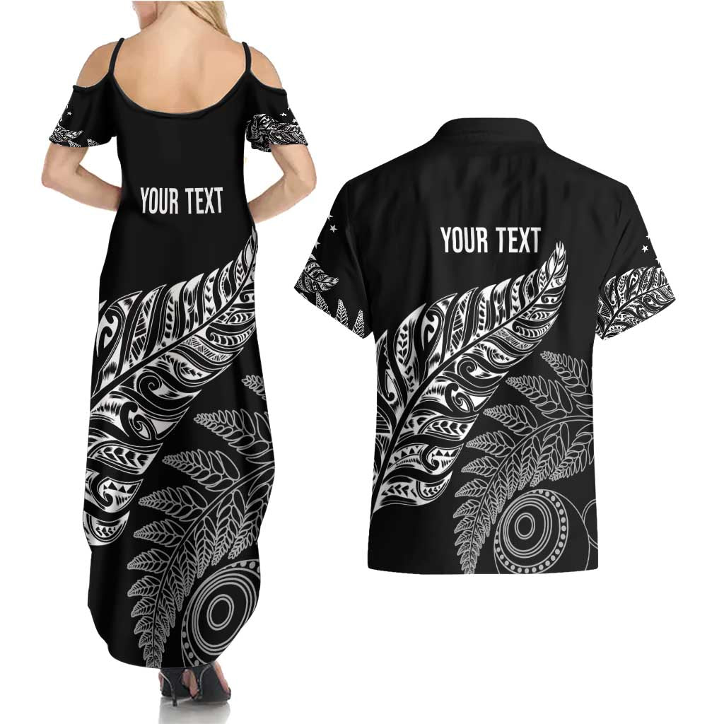 Aotearoa Personalized Lawn Bowls Maori Couples Matching Summer Maxi Dress and Hawaiian Shirt New Zealand Black Tribal Silver Fern - Polynesian Pride