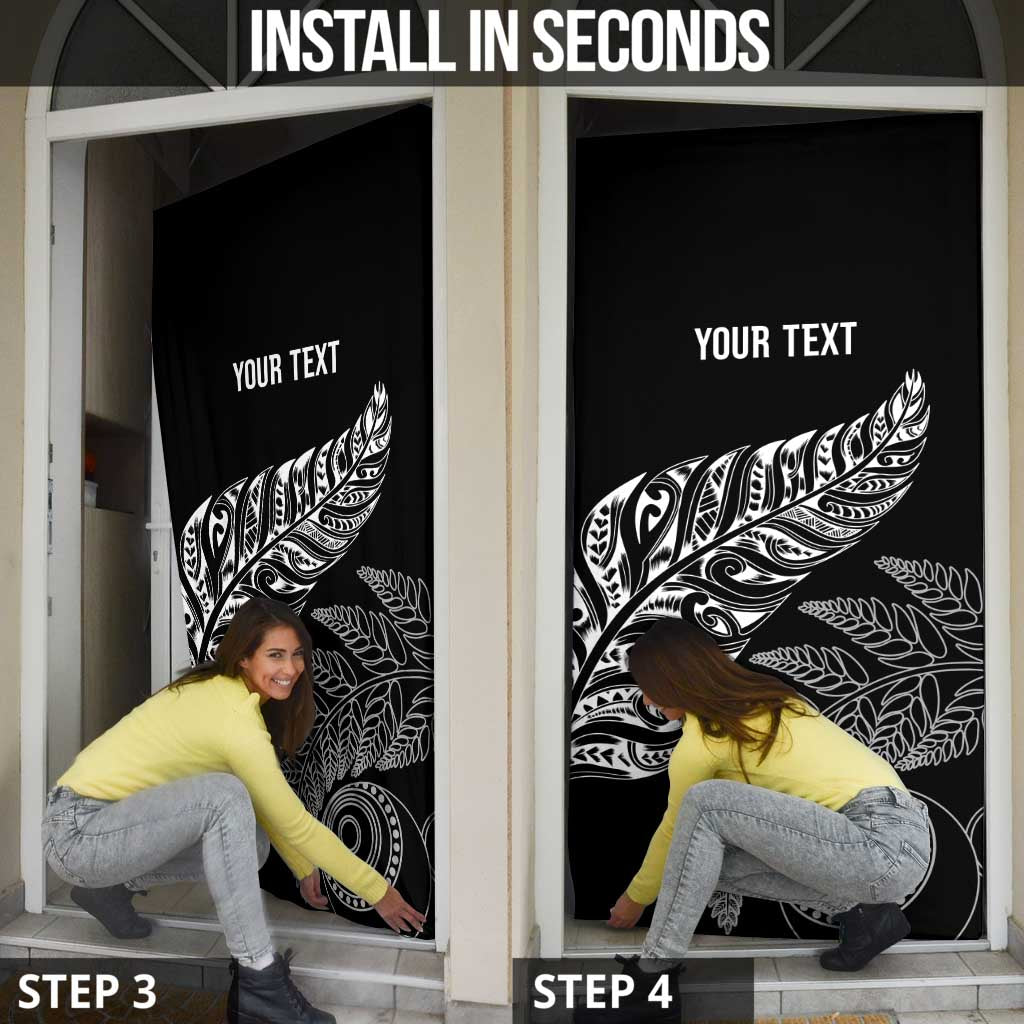 Aotearoa Personalized Lawn Bowls Maori Door Cover New Zealand Black Tribal Silver Fern - Polynesian Pride