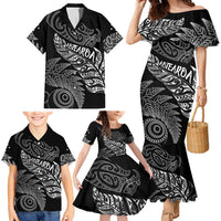 Aotearoa Personalized Lawn Bowls Maori Family Matching Mermaid Dress and Hawaiian Shirt New Zealand Black Tribal Silver Fern - Polynesian Pride