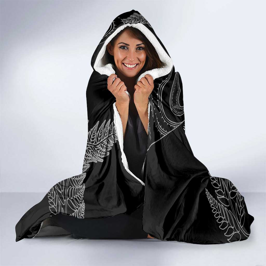 Aotearoa Personalized Lawn Bowls Maori Hooded Blanket New Zealand Black Tribal Silver Fern - Polynesian Pride