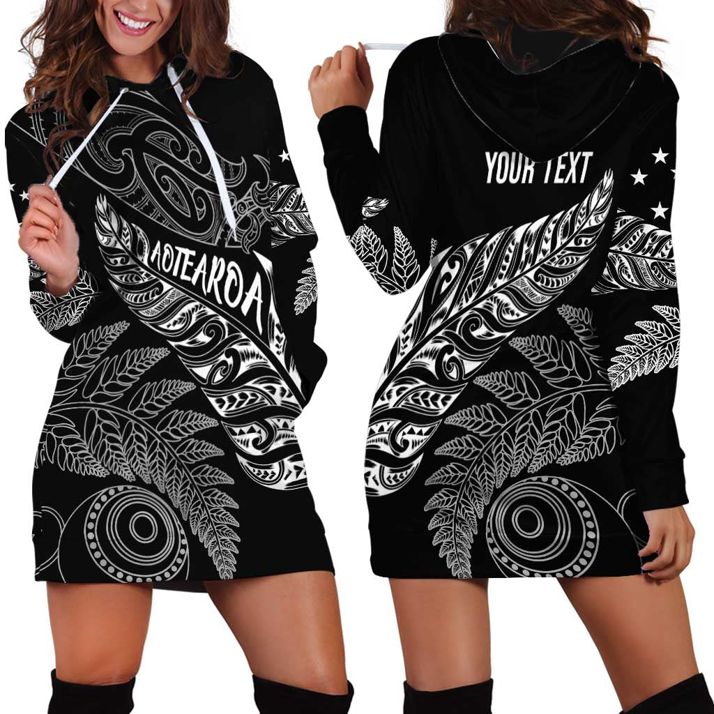 Aotearoa Personalized Lawn Bowls Maori Hoodie Dress New Zealand Black Tribal Silver Fern - Polynesian Pride