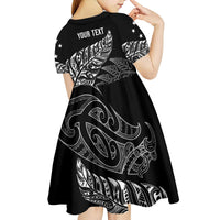 Aotearoa Personalized Lawn Bowls Maori Kid Short Sleeve Dress New Zealand Black Tribal Silver Fern - Polynesian Pride