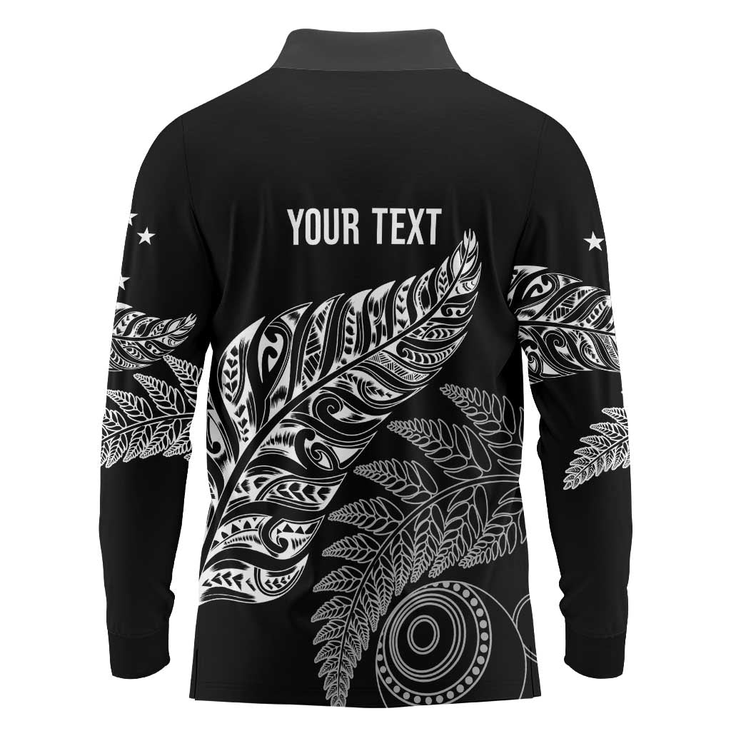 Aotearoa Personalized Lawn Bowls Maori Long Sleeve Polo Shirt New Zealand Black Tribal Silver Fern - Polynesian Pride