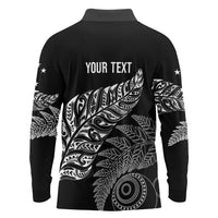 Aotearoa Personalized Lawn Bowls Maori Long Sleeve Polo Shirt New Zealand Black Tribal Silver Fern - Polynesian Pride