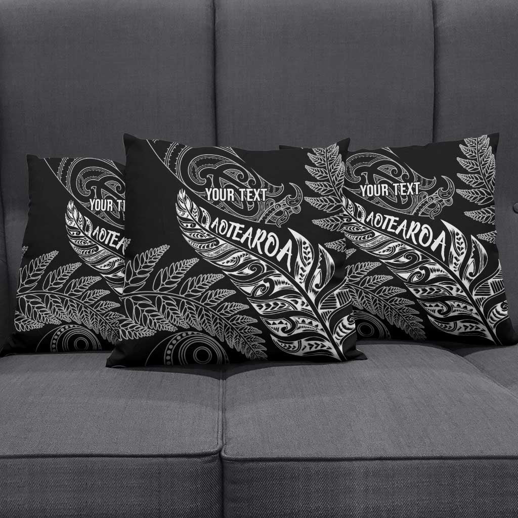 Aotearoa Personalized Lawn Bowls Maori Pillow Cover New Zealand Black Tribal Silver Fern - Polynesian Pride