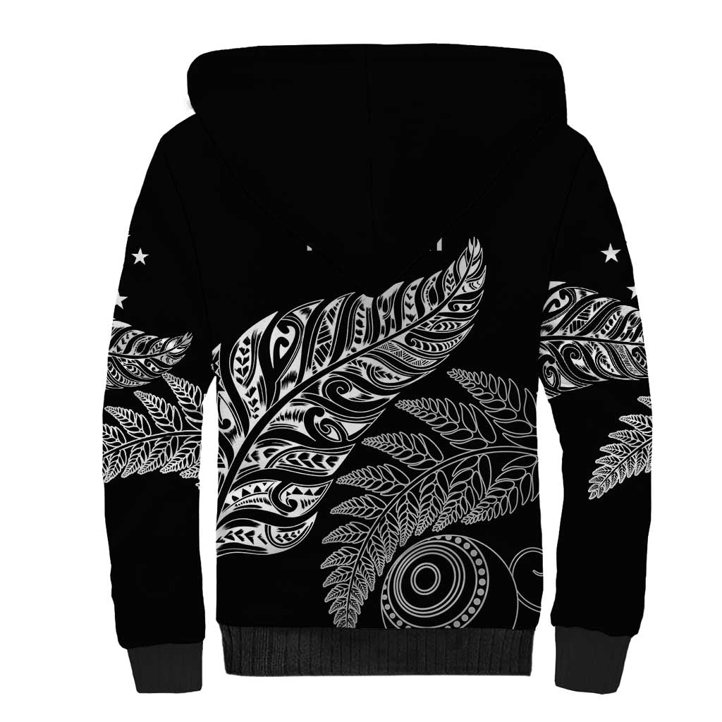 Aotearoa Personalized Lawn Bowls Maori Sherpa Hoodie New Zealand Black Tribal Silver Fern - Polynesian Pride