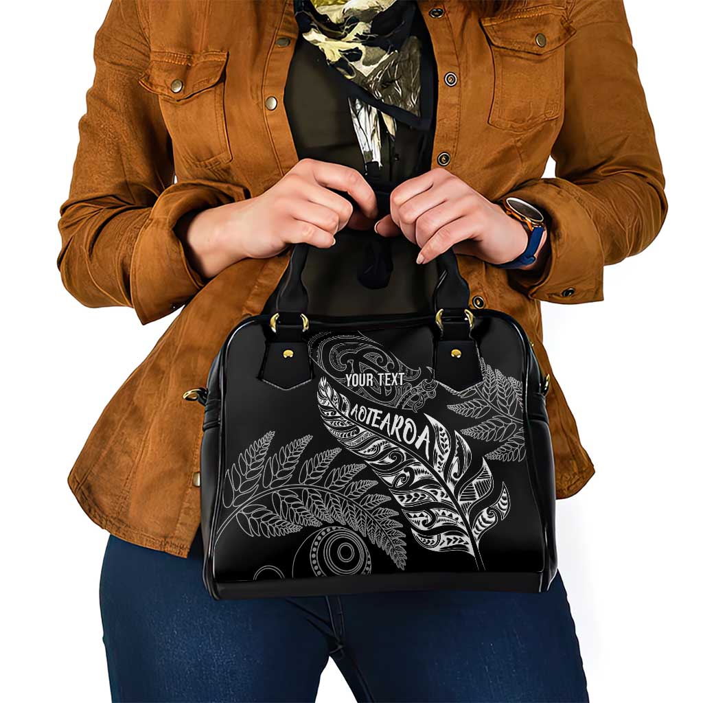 Aotearoa Personalized Lawn Bowls Maori Shoulder Handbag New Zealand Black Tribal Silver Fern - Polynesian Pride