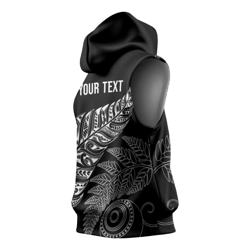 Aotearoa Personalized Lawn Bowls Maori Sleeveless Hoodie New Zealand Black Tribal Silver Fern - Polynesian Pride