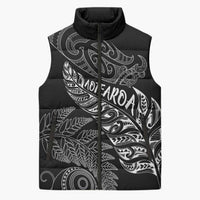 Aotearoa Personalized Lawn Bowls Maori Sleeveless Puffer Jacket New Zealand Black Tribal Silver Fern - Polynesian Pride