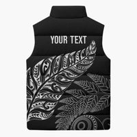 Aotearoa Personalized Lawn Bowls Maori Sleeveless Puffer Jacket New Zealand Black Tribal Silver Fern - Polynesian Pride