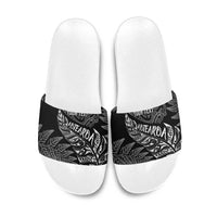Aotearoa Personalized Lawn Bowls Maori Slide Sandals New Zealand Black Tribal Silver Fern - Polynesian Pride