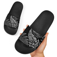 Aotearoa Personalized Lawn Bowls Maori Slide Sandals New Zealand Black Tribal Silver Fern - Polynesian Pride