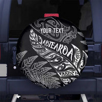Aotearoa Personalized Lawn Bowls Maori Spare Tire Cover New Zealand Black Tribal Silver Fern - Polynesian Pride