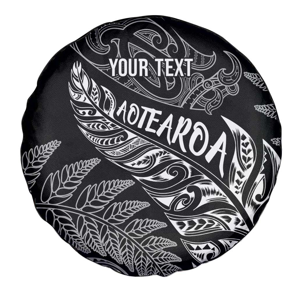 Aotearoa Personalized Lawn Bowls Maori Spare Tire Cover New Zealand Black Tribal Silver Fern - Polynesian Pride