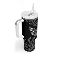 Aotearoa Personalized Lawn Bowls Maori Tumbler With Handle New Zealand Black Tribal Silver Fern - Polynesian Pride