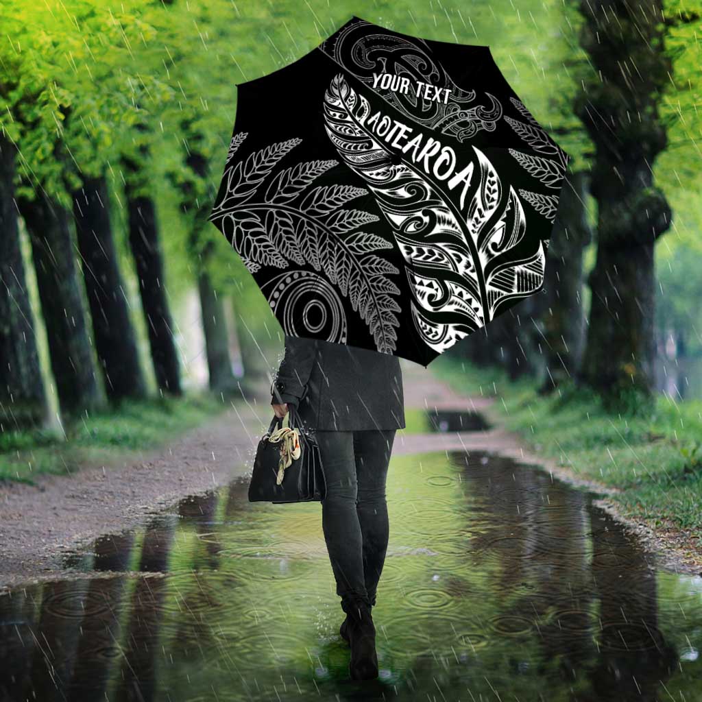 Aotearoa Personalized Lawn Bowls Maori Umbrella New Zealand Black Tribal Silver Fern - Polynesian Pride