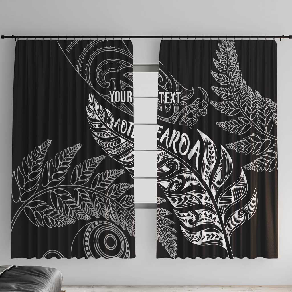 Aotearoa Personalized Lawn Bowls Maori Window Curtain New Zealand Black Tribal Silver Fern - Polynesian Pride