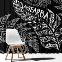 Aotearoa Personalized Lawn Bowls Maori Window Curtain New Zealand Black Tribal Silver Fern - Polynesian Pride