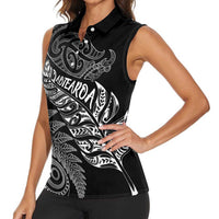 Aotearoa Personalized Lawn Bowls Maori Women Sleeveless Polo Shirt New Zealand Black Tribal Silver Fern - Polynesian Pride