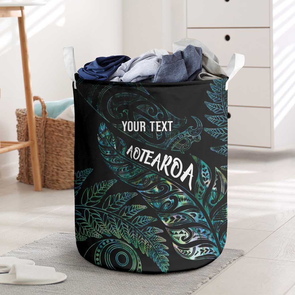 Aotearoa Personalized Lawn Bowls Maori Laundry Basket New Zealand Paua Shell Tribal Silver Fern - Polynesian Pride