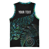 Aotearoa Personalized Lawn Bowls Maori Basketball Jersey New Zealand Paua Shell Tribal Silver Fern - Polynesian Pride