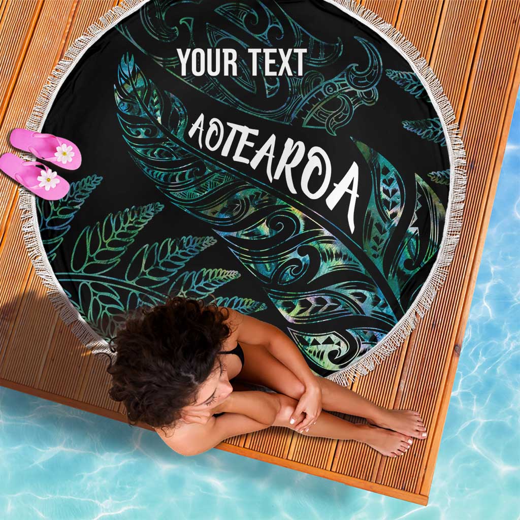 Aotearoa Personalized Lawn Bowls Maori Beach Blanket New Zealand Paua Shell Tribal Silver Fern - Polynesian Pride