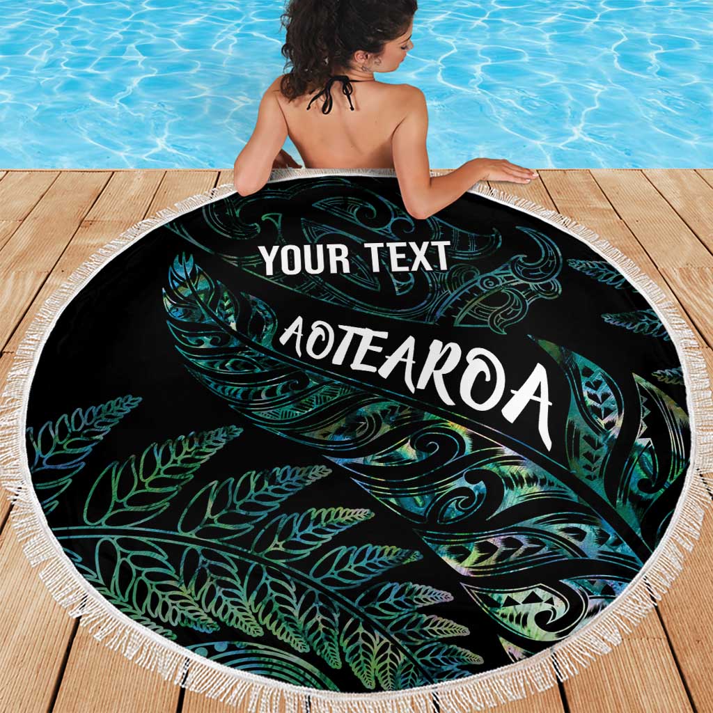 Aotearoa Personalized Lawn Bowls Maori Beach Blanket New Zealand Paua Shell Tribal Silver Fern - Polynesian Pride