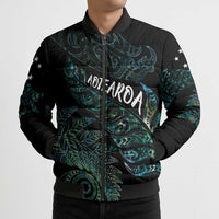 Aotearoa Personalized Lawn Bowls Maori Bomber Puffer Jacket New Zealand Paua Shell Tribal Silver Fern - Polynesian Pride