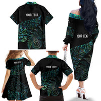 Aotearoa Personalized Lawn Bowls Maori Family Matching Off The Shoulder Long Sleeve Dress and Hawaiian Shirt New Zealand Paua Shell Tribal Silver Fern - Polynesian Pride