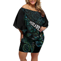 Aotearoa Personalized Lawn Bowls Maori Family Matching Off Shoulder Short Dress and Hawaiian Shirt New Zealand Paua Shell Tribal Silver Fern - Polynesian Pride