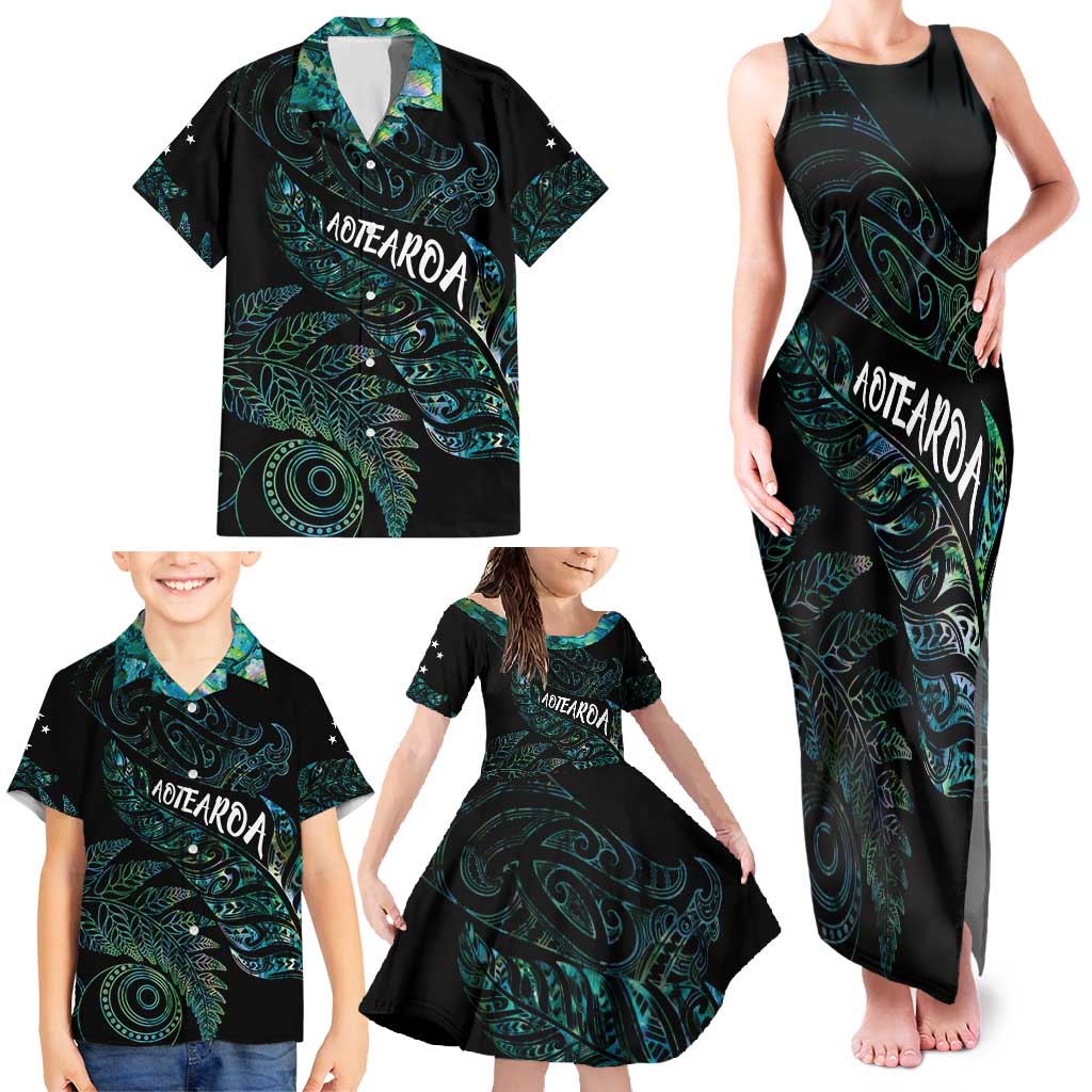 Aotearoa Personalized Lawn Bowls Maori Family Matching Tank Maxi Dress and Hawaiian Shirt New Zealand Paua Shell Tribal Silver Fern - Polynesian Pride