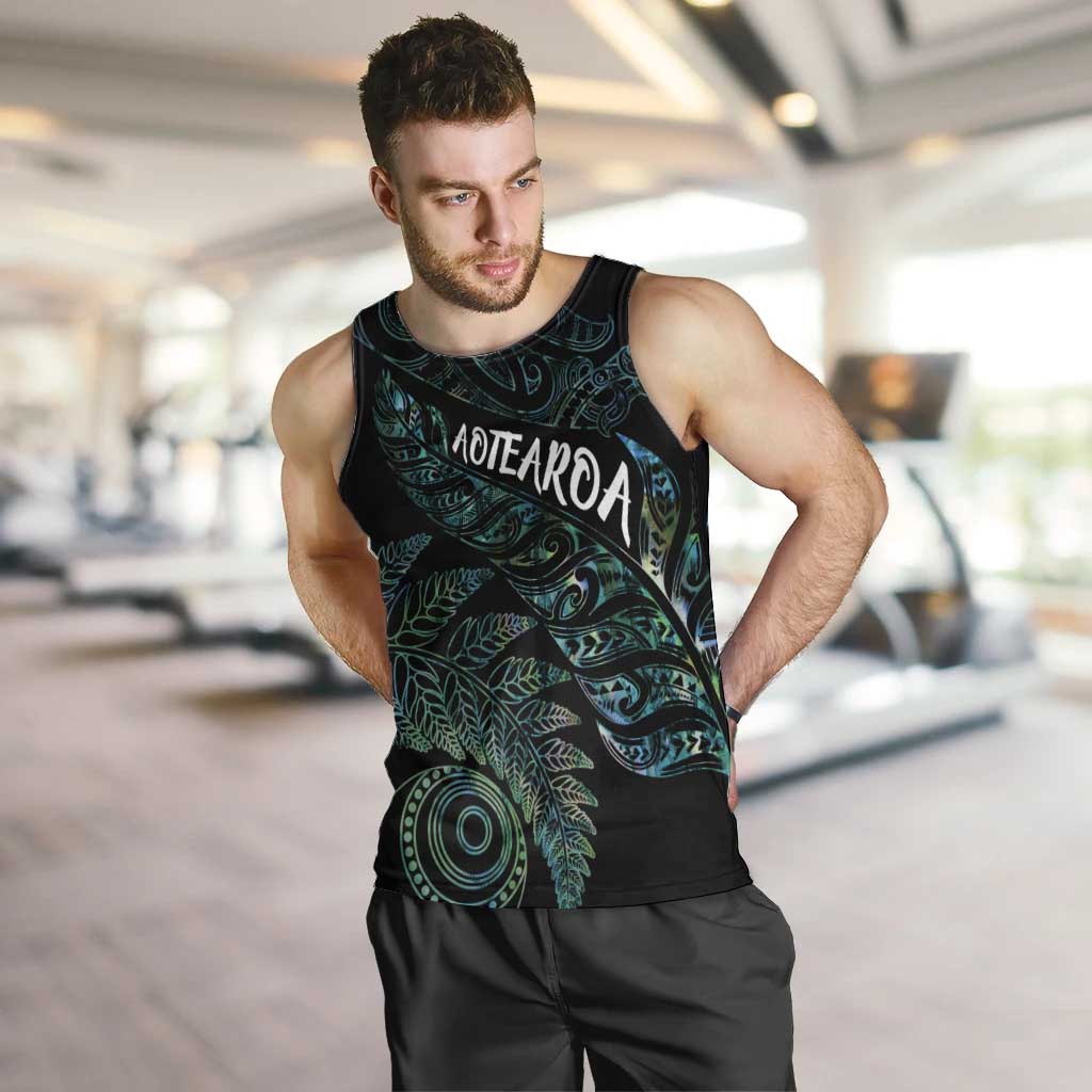 Aotearoa Personalized Lawn Bowls Maori Men Tank Top New Zealand Paua Shell Tribal Silver Fern - Polynesian Pride
